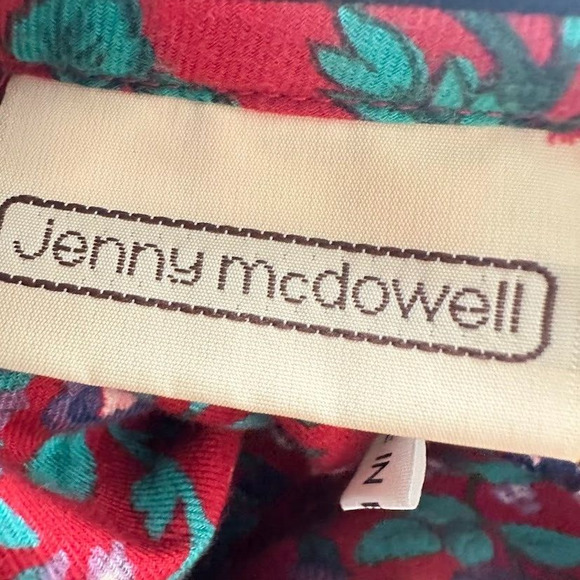 Vintage Jenny Mcdowell Girls Floral Dress Red Blue Velvet Button England Size 6 - Picture 7 of 11